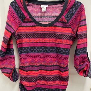 Motherhood Pink and Black Striped Long Sleeve Top